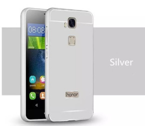 Луксозен алуминиев бъмпър с огледален гръб за Huawei Honor 5x сребрист